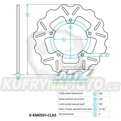 Kotouč brzdový nerezový (260/105/5D) - Kymco Xciting250 / 04-08+Xciting300 / 09-11+Xciting500 / 04-09+Xciting500R / 07-11