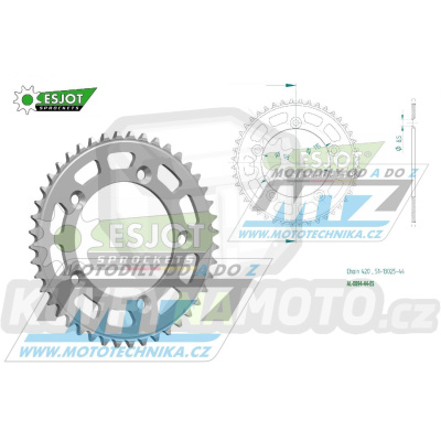 Rozeta řetězová (převodník) Dural 0894-44zubů ESJOT 51-13025-44 - barva stříbrná - KTM 65SX / 02-24 + 60SX / 97-01 + Husqvarna TC65 / 17-24 + Gas-Gas MC65