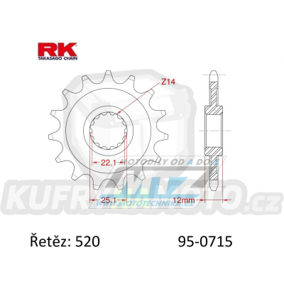 Kolečko řetězové (pastorek) 0715-14zubů RK - Gas-Gas EC200+EC250+EC300 + ECF400+ECF450+EC515 + FSE400+FSE450+SM400+SM450+SM515