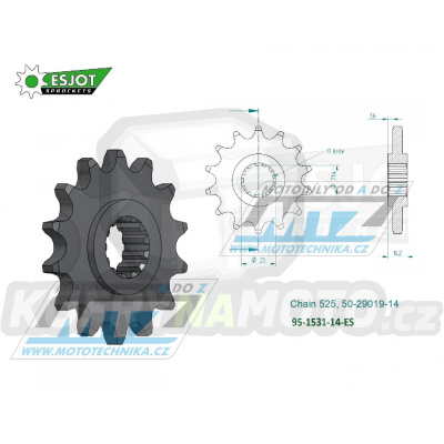 Kolečko řetězové (pastorek) 1531-14zubů ESJOT 50-29019-14 - Kawasaki ZR750 Zephyr / 95-99