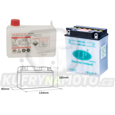 LANDPORT baterie YB12A-A 12V 12AH 134X80X160 (GB12AA) (s elektrolytem)