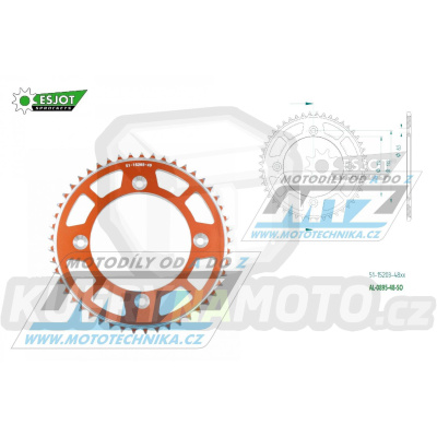 Rozeta řetězová (převodník) Dural 0895-48zubů ESJOT 51-15203-48SO - barva oranžová - KTM 85SX / 03-24 + 105SX+XC85+XC105 + Husqvarna TC85 / 14-24 + Gas-Gas MC85