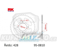 Rozeta ocelová (převodník) 0810-46zubů RK - Suzuki B120 + GN125 + GS125 + GT125 + RG80 + TU125 XT + Kawasaki KC100 + KH125A + HMZ GS125 + 125 V2 Chopper + Hyosung 125 Cruise II + GA125 Cruise II + 125 Cruise I + GV125 C Aquila + Jincheng 125 Abila