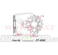 řetězové kolečko pro sekundární řetězy typu 520, JT (13 zubů)