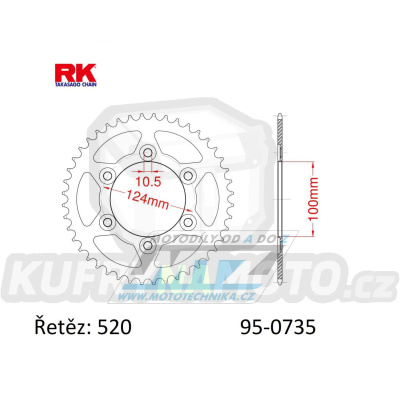 Rozeta ocelová (převodník) 0735-44zubů RK - Ducati 907 I.E. + 750 Sport + 800 Sport + 600SS + 750SS + 800SS + 900SS + 851SP + 851 Strada + 600 Monster + 620 Monster i.e. + 750 Monster + 800 Monster Dark + 900 Monster + 907 Paso Sports