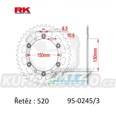 Rozeta ocelová (převodník) 0245/3-43zubů RK - Honda FMX650 + FX650 Vigor + SLR650 + VT250 + NX650 Dominator + XR600 + Yamaha YZF750R + FZ400 + YZF R6 + YZF600R Thunder Cat