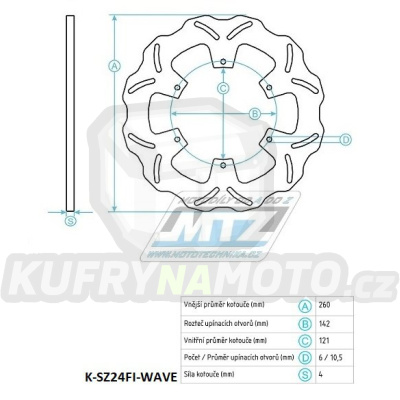 Kotouč brzdový nerezový (260/121/6D) - Suzuki Burgman250 / 98-02+Burgman400 / 99-02