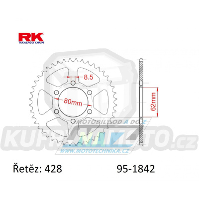 Rozeta ocelová (převodník) 1842-50zubů RK - Yamaha AG200 + DT125 + DT175 + TY125 + TY175 + TW125 + TW200 + XT125 + XT350 + YZ80