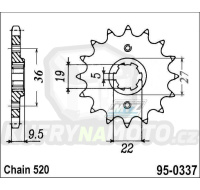 Kolečko řetězové (pastorek) 0337-14zubů MTZ - Honda ATC250R + TRX250R + CR250R + CR450RB + CR480R + CR500R