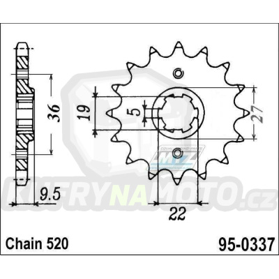 Kolečko řetězové (pastorek) 0337-14zubů MTZ - Honda ATC250R + TRX250R + CR250R + CR450RB + CR480R + CR500R