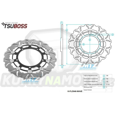 Kotouč brzdový plovovoucí nerezový (300/132/5D) zubatý desing - Yamaha MT03 320+YZFR3+FZ6 Fazer+XJ6 Diversion + YZF R6+MT03+MT09+XSR900