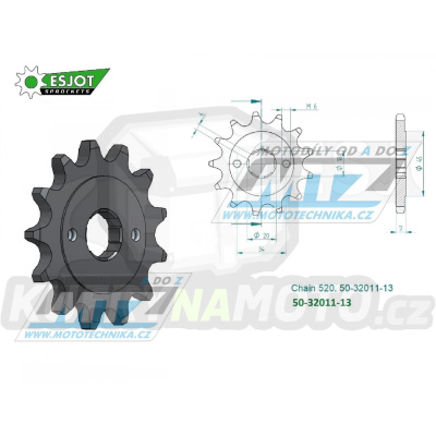 Kolečko řetězové (pastorek) 32011-13zubů ESJOT 50-32011-13 - Honda CBX250 RSE / 84-86 + CD250 / 88-94 + ATC200