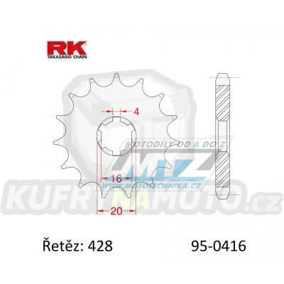 Kolečko řetězové (pastorek) 0416-14zubů RK - Yamaha DT125 + DT125MX + DT175 + DT175MX + YZ80 + RD125 + RD125DX + RD200DX + RS200 + TY125 + TY175 + Suzuki RM80 + RM85 + RM85L + TS100 + GT125