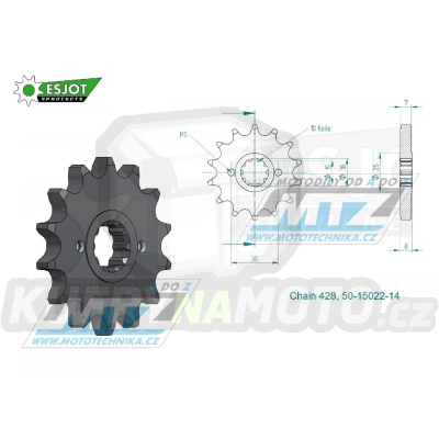 Kolečko řetězové (pastorek) 15022-14zubů ESJOT 50-15022-14 - Herkules ZX50 + Sachs