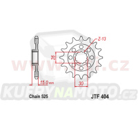 řetězové kolečko pro sekundární řetězy typu 525, JT (16 zubů)