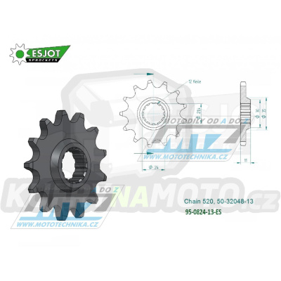 Kolečko řetězové (pastorek) 0824-13zubů ESJOT 50-32048-13 - Husqvarna TE250+TE310+TE410+TE450+TE510+TE570+TE610 + TE410E+TE610E + TC250+TC450+TC510+TC570+TC610 + SMR450+SMR510+SMR530+SMR570+SMR630 + SM610+SM630