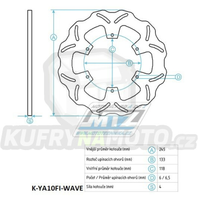 Kotouč brzdový (245/118/6D) - Yamaha YZ125+YZ250 / 92-00+YZF400 / 98-00 + WR250 / 92-97+WRF400 / 98-00 + Harley Davidson GS97