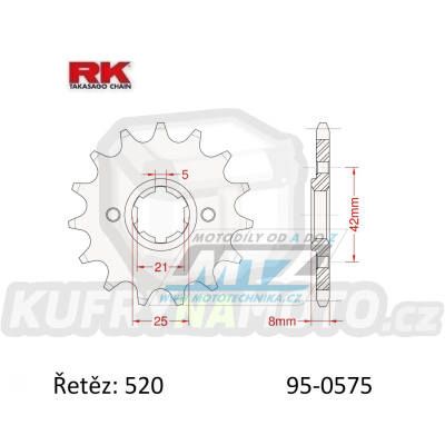 Kolečko řetězové (pastorek) 0575-14zubů RK - Yamaha TT250 + TT350 + TT600 + TT600E + XT400 + XT550 + SRX600 + XT600 + FZ400R + Praga ED250