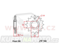 řetězové kolečko pro sekundární řetězy typu 530, JT (15 zubů)
