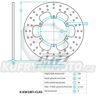 Kotouč brzdový (220/96/6D) - Kawasaki KX85 / 01-20+KX100 / 01-18