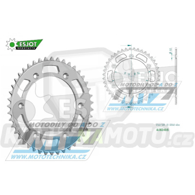 Rozeta řetězová (převodník) Dural 0822-43zubů ESJOT 51-32043-43 - barva stříbrná - Husqvarna CR+WR+TC+TE+WRE+TXC+SM+SMR + Suzuki DR350+DRZ400 + Cagiva WMX + Gas-Gas EC+ECF+XC+Ranger + Beta RR + Sherco SE+SEF + Rieju MR+XC+Ranger