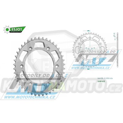 Rozeta řetězová (převodník) Dural 0897-42zubů ESJOT 51-32065-42 - barva stříbrná - KTM 125SX+ 250SXF+360EXC+400EXCF+300XC+450XCF+440MX+790 Adventure+620 EGS+690 Duke+125LC2 +350LC4+525SMR+690SMC + Husaberg TE250+FC350+FE450+FS450+ FX450 + Husqvarna F