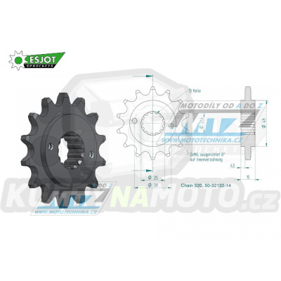 Kolečko řetězové (pastorek) 1042-14zubů ESJOT 50-32132-14 - Kymco 250KXR+250KXU / 02-13 + 250MXU / 05-15 + 300 Maxxer / 05-16