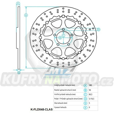 Kotouč brzdový plovovoucí (280/80,5/5D) kulatý desing - Kawasaki ZX636 / 03-04 + ZX600RR Ninja