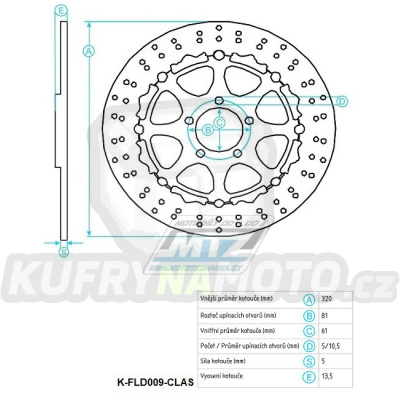 Kotouč brzdový plovovoucí (320/61/5D) - kulatý design - Kawasaki ZXR750 / 93-95+ZX7R Ninja / 96-03+ZX7RR Ninja / 96-03+ZX9R Ninja / 94-97+ZX9R Ninja / 02-03+ZZR1100 / 93-99+ZX12RNinja1200 / 00-03+ZZR1200 / 02-05+VN1500 / 02-03+VN1600 / 04-07