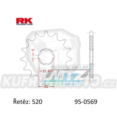 Kolečko řetězové (pastorek) 0569-12zubů RK - Yamaha YZ250+YZ465+YZ490 + WR250+XT250+DT250+DT400 + SR250+RZ250+RZ350 + TY250+TY300+TY350 + RD350YPVS+YFM350 Warrior+Raptor+Banshee + Kawasaki KX250+KX500 + KLX250+KLX300+KDX200+KDX220+KDX250 + Yuki 250