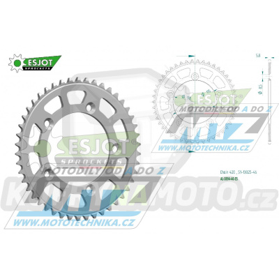 Rozeta řetězová (převodník) Dural 0894-46zubů ESJOT 51-13025-46 - barva stříbrná - KTM 65SX / 02-24 + 60SX / 97-01 + Husqvarna TC65 / 17-24 + Gas-Gas MC65