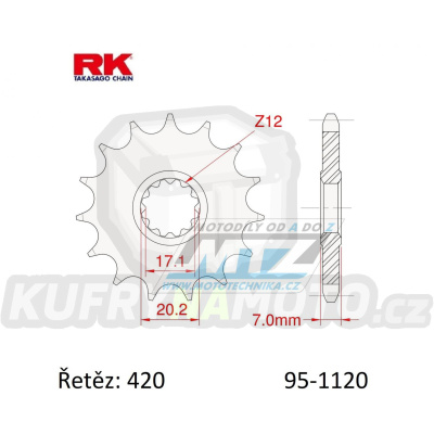 Kolečko řetězové (pastorek) 1120-14zubů RK - Aprilia 50RS+Betamotor 50RR+CPI 50SM+Fantic 50 Caballero+Generic 50 Trigger+Malaguti 50+MBK 50 X-Limit + Motor Hispania 50RYZ+Rieju 50+MBK 50 X-Limit+Peugeot 50XP6+Yamaha DT50R