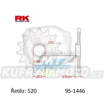 Kolečko řetězové (pastorek) 1446-14zubů RK - Kawasaki KXF250 / 06-23 + KX250 / 19-22