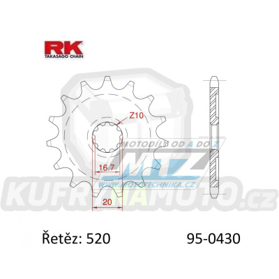 Kolečko řetězové (pastorek) 0430-13zubů RK - Kawasaki KXF250 + Suzuki RMZ250 + GS250T + GSX250E + GT250 + GS300L