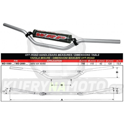 Řidítka WRP Pro-Alu MX vyšší stříbrné-2090-016- výprodej 203.2090-016 - Řidítka PRO-ALU MX 80/85 HIGH stříbrná