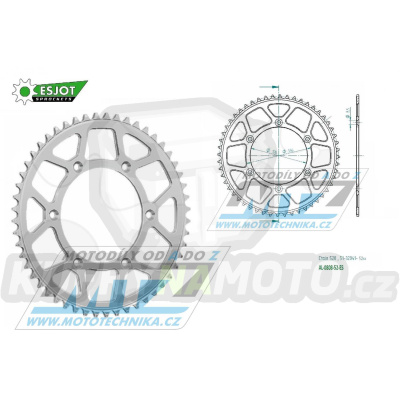 Rozeta řetězová (převodník) Dural 0808-52zubů ESJOT 51-32041-52 - barva stříbrná - Suzuki RM125 / 80-11+RM250 / 82-12+RMX250 / 89-00+RMZ250 / 07-20+RMZ450 / 05-20+RMX450Z / 10-19+DRZ250 / 01-07+DR350 / 96-99+DRZ400S / 00-20+DRZ400E / 00-07 + Kawasaki