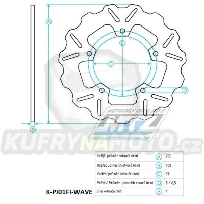 Kotouč brzdový (200/97/5D) - Gilera DNA+ICE+Runner+FLY+Free + Malaguti Drakon + Piaggio FLY+Free+Hexagon+Sfera+Vespa+Zip