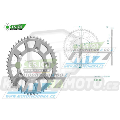 Rozeta řetězová (převodník) Dural 0894-49zubů ESJOT 51-13025-49 - barva stříbrná - KTM 65SX / 02-24 + 60SX / 97-01 + Husqvarna TC65 / 17-24 + Gas-Gas MC65