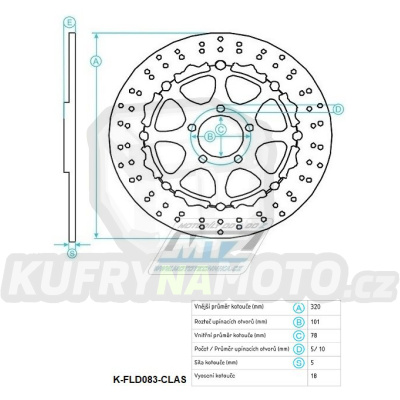 Kotouč brzdový plovovoucí nerezový (320/78/5D) kulatý desing - Triumph 1050SpeedTriple+1050Tiger / 07-16