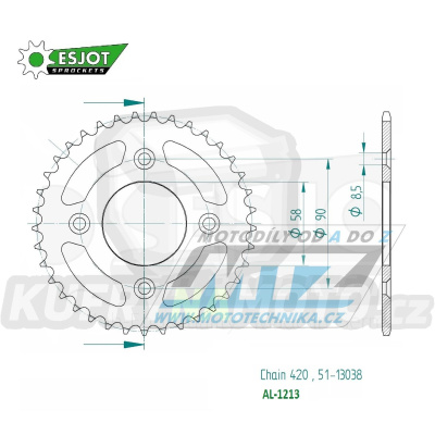 Rozeta řetězová (převodník) Dural 1213-50zubů ESJOT 51-13038-50 - Honda CRF50F / 04-20 + XR50 / 00-04