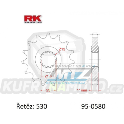 Kolečko řetězové (pastorek) 0580-16zubů RK - Yamaha FZ6+FZ6 Fazer + YZF750R+YZF-R6+YZF-R7+YZF1000R Thunder Ace+FZR1000R Exup + GTS1000 + FZ700+FZ750+FZX700+FZX750+FZR750