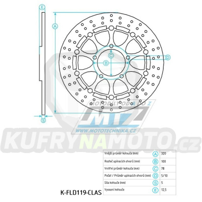 Kotouč brzdový nerezový (320/78/5D) - kulatý design - Triumph Speed Triple 1050R +  Speed Triple 1050R ABS / 12-14