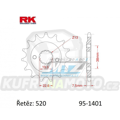 Kolečko řetězové (pastorek) 1401-14zubů RK - Kawasaki KSF400 + Suzuki LTZ400 Quadsport + LTR450 Quadracer