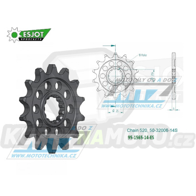 Kolečko řetězové (pastorek) 1565-14zubů ESJOT 50-32006-14S - Kawasaki KXF450+KX450 / 06-25 + KX450X + KLX450R