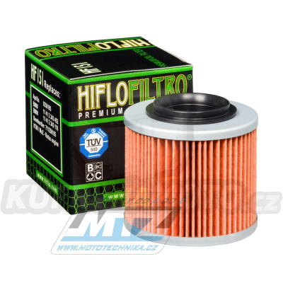 Filtr olejový HF151 (HifloFiltro) - Aprilia 311TX + 320TR + 350ETX + 650 Pegaso + Bimota 650 + BMW F650 Funduro + F650GS Dakar + G650GS + G650 Xchallenge + Bombardier DS650 + CCM 604 + Jawa 650 + MuZ 125 + 500 + Rotax