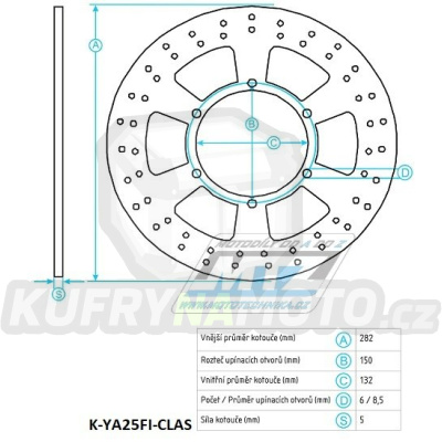 Kotouč brzdový (282/132/6D) - Yamaha TDR125 / 89+XT500E / 95+XP500T-MAX / 00-04+XT600E / 95-03+XTZ660Z Tenere / 91-99