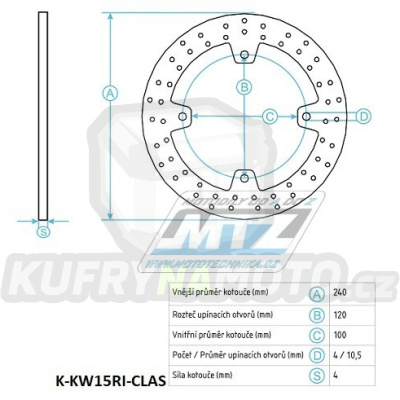 Kotouč brzdový (240/100/4D) - Kawasaki ZXR400 / 91-02+Zephyr550 / 93-01+ZZR600 / 93-06+GPX750R / 86-90+ZR7 / 99-03+ZR7S / 01-03