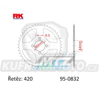 Rozeta ocelová (převodník) 0832-48zubů RK - Yamaha DT50M + DT50MX + DT50R + DT50MX-S + DT80M + DT80MX + DTR50 + FS1 + LB50 Chappy + RD50 + RD50M Spoke Wheel + TY80 + TY50M + YSR50 + MBK 50 X-Limit SM