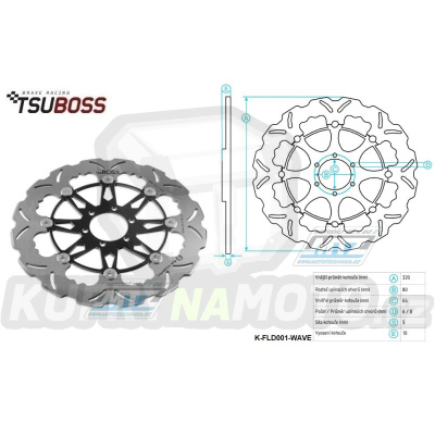 Kotouč brzdový plovovoucí nerezový (320/64/6D) zubatý desing - Aprilia+Benelli+Bimota+BMW+Cagiva+Ducati+KTM+Laverda+Morini+Moto Guzzi+Voxan+Yamaha