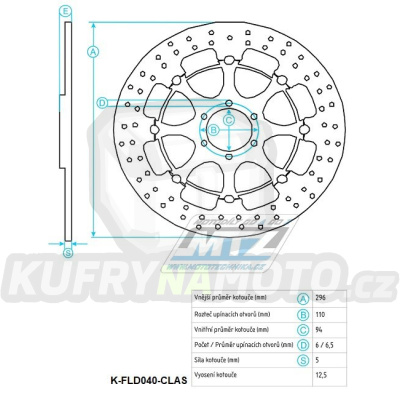 Kotouč brzdový plovovoucí (296/94/6D) kulatý desing - Honda CBR600F / 01-07+CBR600F Sport+CB900F Hornet / 02-06+VTX1800C / 01-08